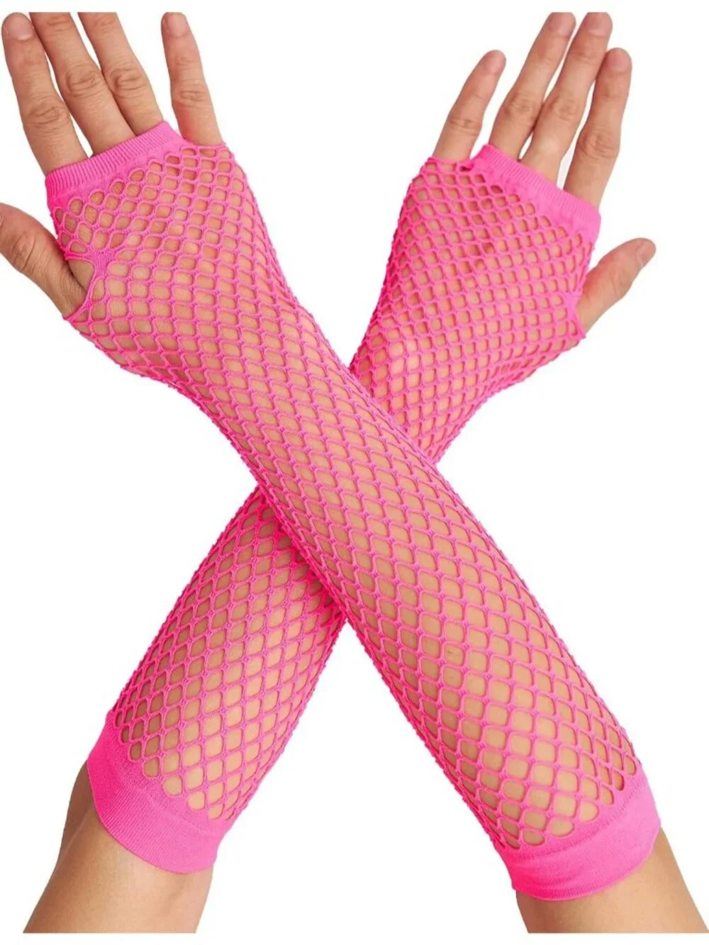 Women's Pink Fishnet Fingerless Gloves Gothic Punk Emo 80s Scene Arm Sleeves